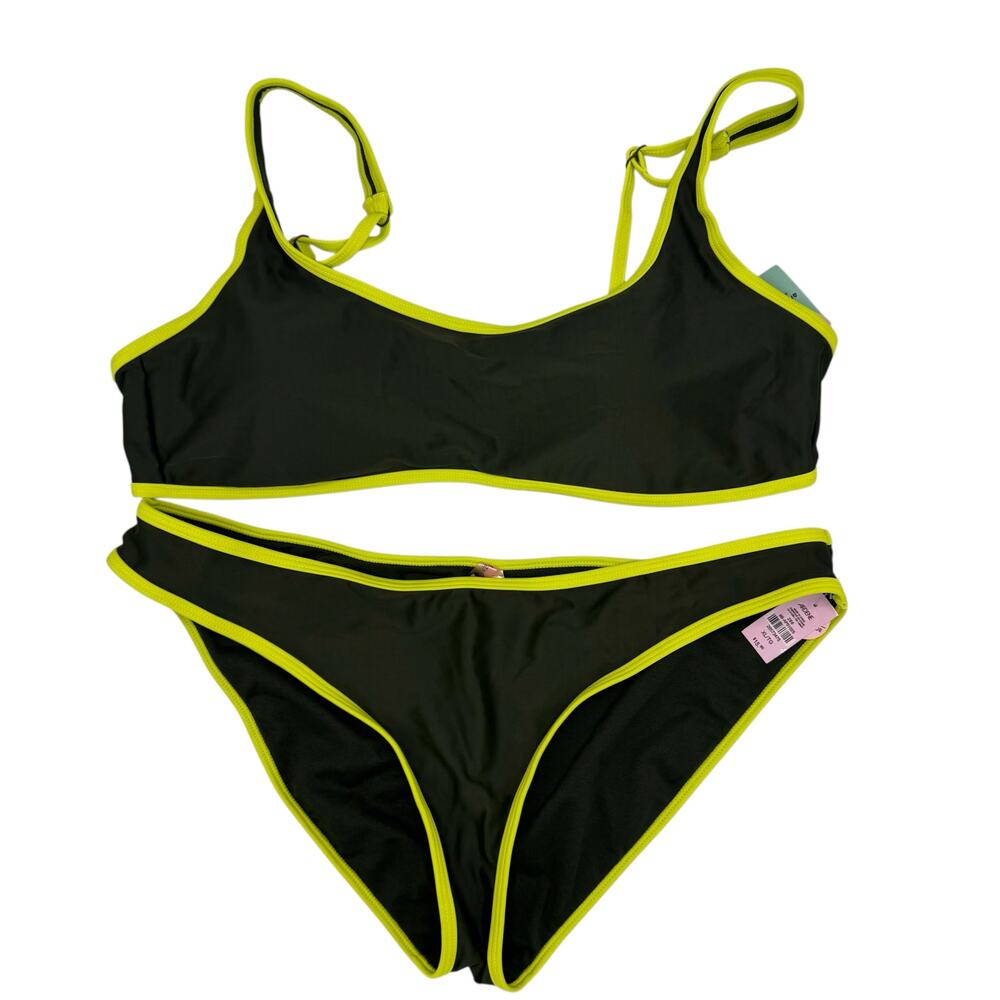 ARDENE *NEW* Olive & Neon Green 2-piece Swim Suit Size XL Bikini Lined Solid